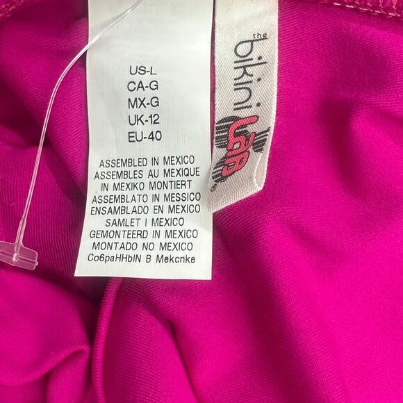 The Bikini Lab Fuchsia Pink Plunge Shirred VNeck Halter One Piece Swimsuit Large - Picture 4 of 4